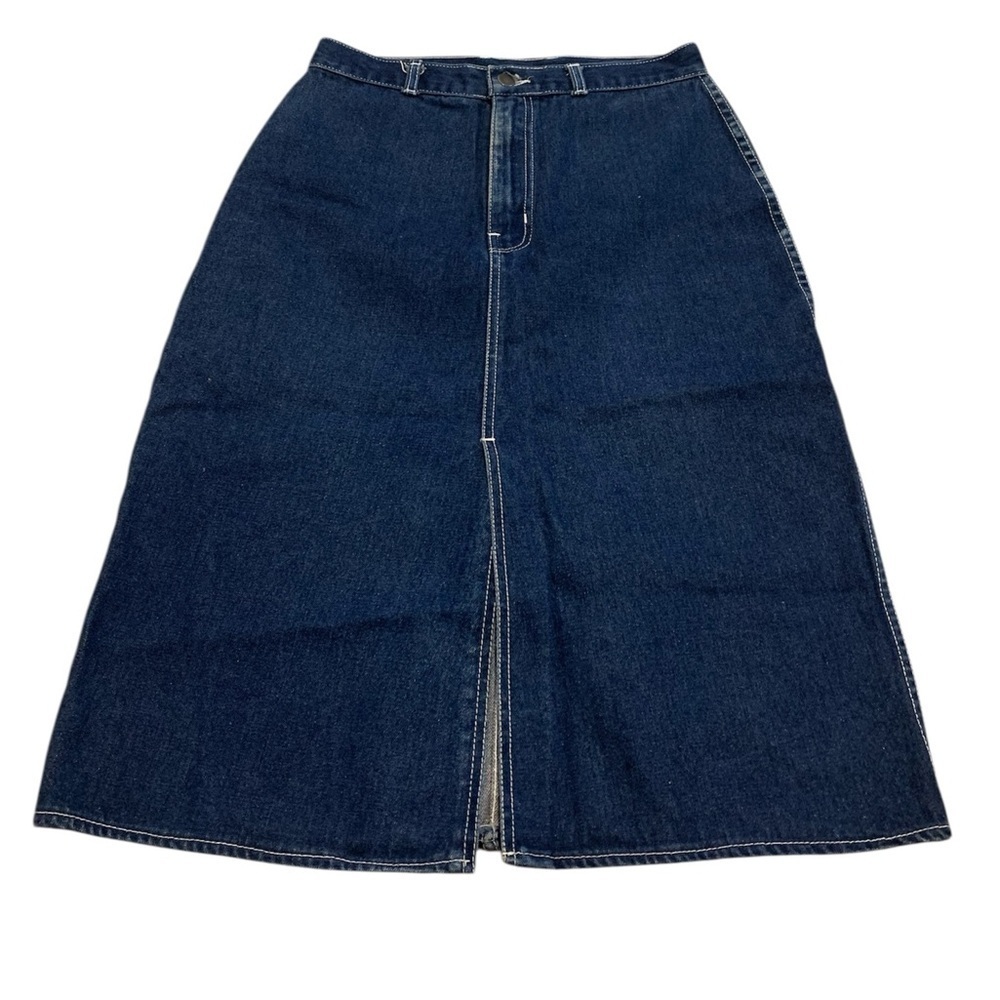 VINTAGE 90s VALINTINO Dark Wash Denim Maxi A-Line Skirt Front Slit